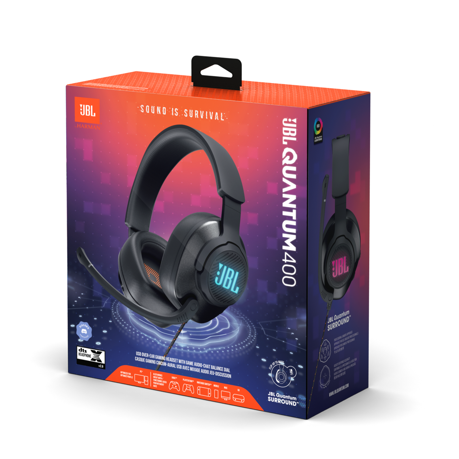 JBL Quantum 400 | Auriculares integrales USB para gaming en PC con dial  juego-chat