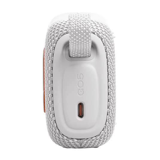 JBL Go 5 - White - Ultra-portable waterproof and drop-proof speaker with JBL legendary sound and ambient edge lighting - Left image number null