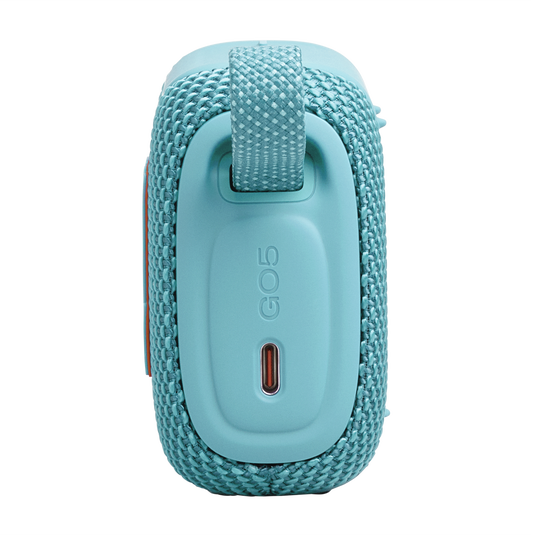JBL Go 5 - Turquoise - Ultra-portable waterproof and drop-proof speaker with JBL legendary sound and ambient edge lighting - Left image number null